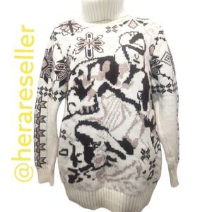 Manz Collection KNIT PULLOVER IN OFF-WHITE/BLACK Large Turtleneck